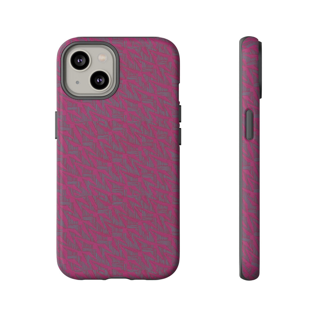 Pink Textured Tough Phone Case — Protective Slim iPhone Cover, durable wireless charging case