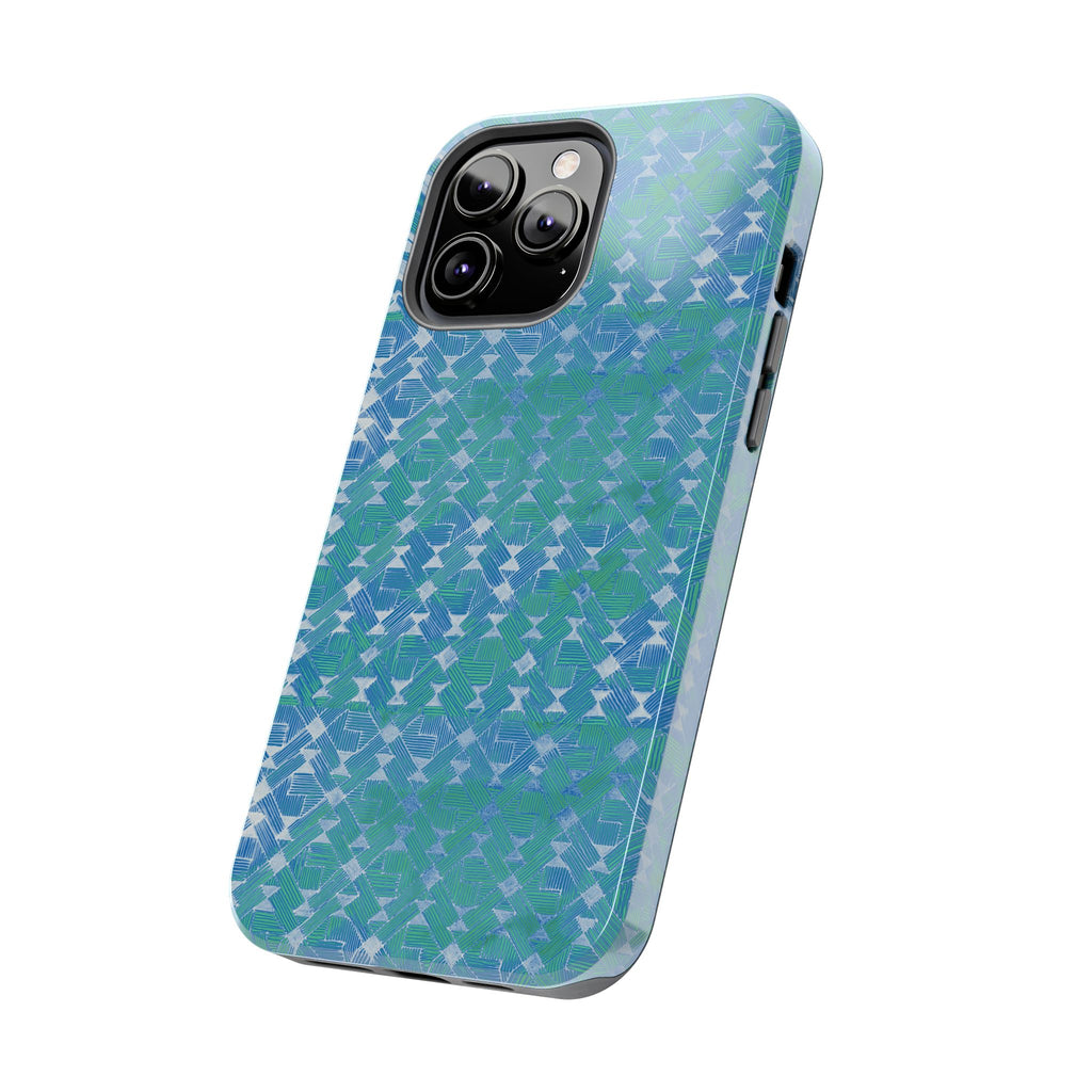 Tough Phone Case — Blue-Green Geometric Watercolor Pattern, shockproof iphone 17 pro case close-up aqua pattern
