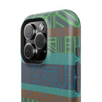 Green Geometric Stripe Phone Case — Impact-Resistant, wireless charging iphone 16 pro max case shown in a final angled product view with camera protection.