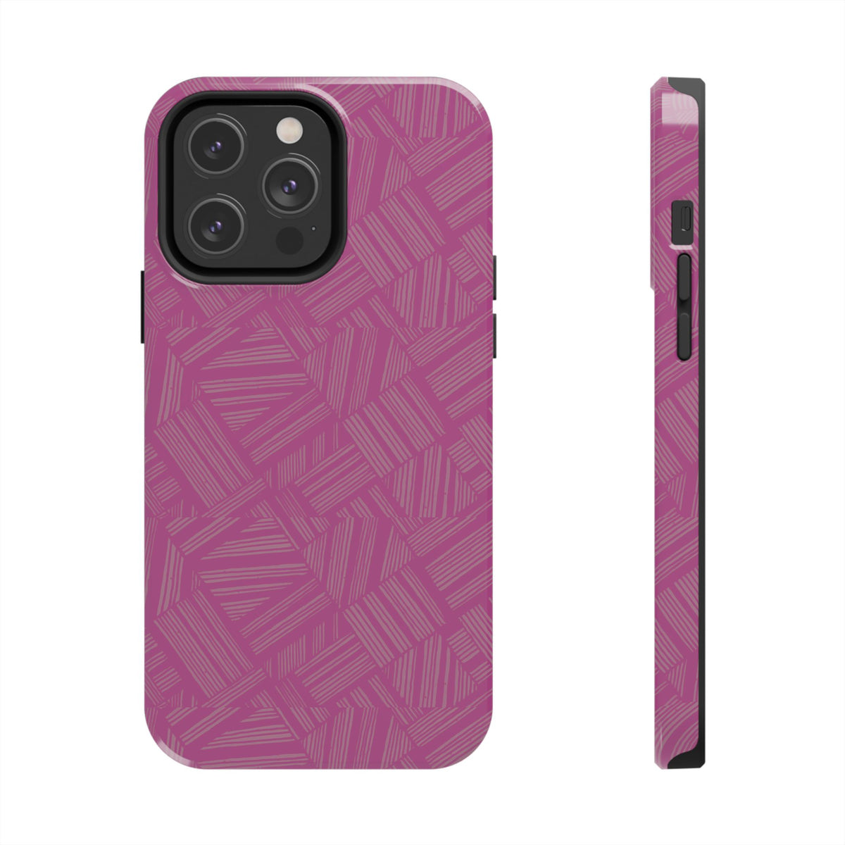 Magenta Geo Pattern Tough Phone Case — Protective Floral-Style Abstract Design, wireless charging iphone 18 pro case side profile with accessible controls.