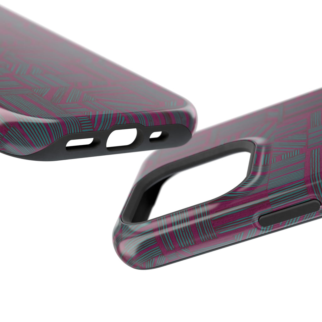 Slim Protective iPhone 16 ProMax Case With MagSafe, Dual-Layer Plum Geometric Design