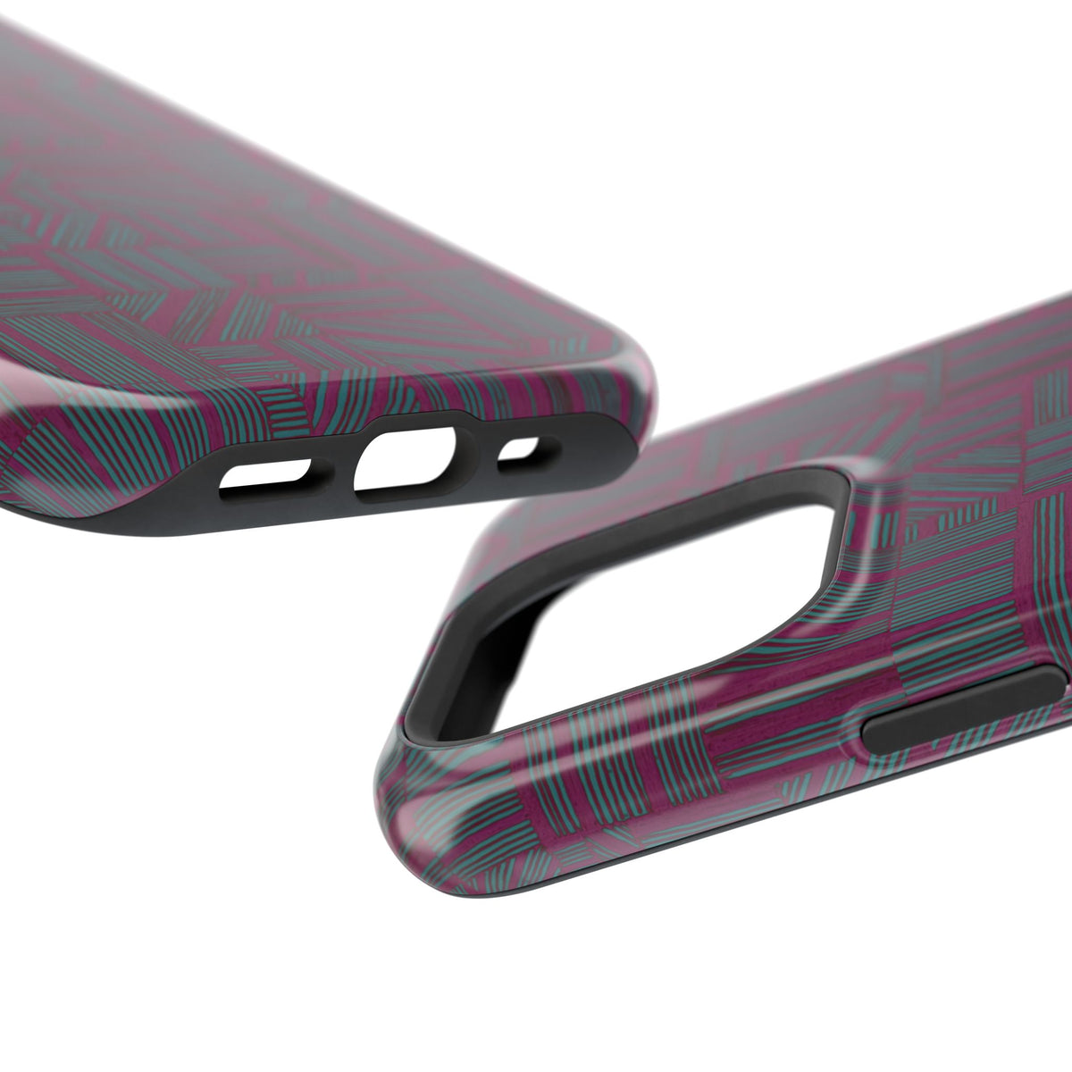 Slim Protective iPhone 16 ProMax Case With MagSafe, Dual-Layer Plum Geometric Design