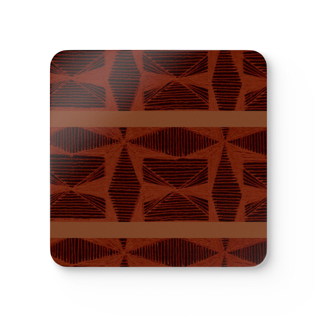 Geometric Corkwood Coaster Set — Rustic Brown Tribal Pattern (4-Pack)
