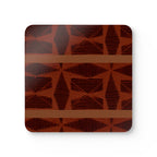 Geometric Corkwood Coaster Set — Rustic Brown Tribal Pattern (4-Pack)
