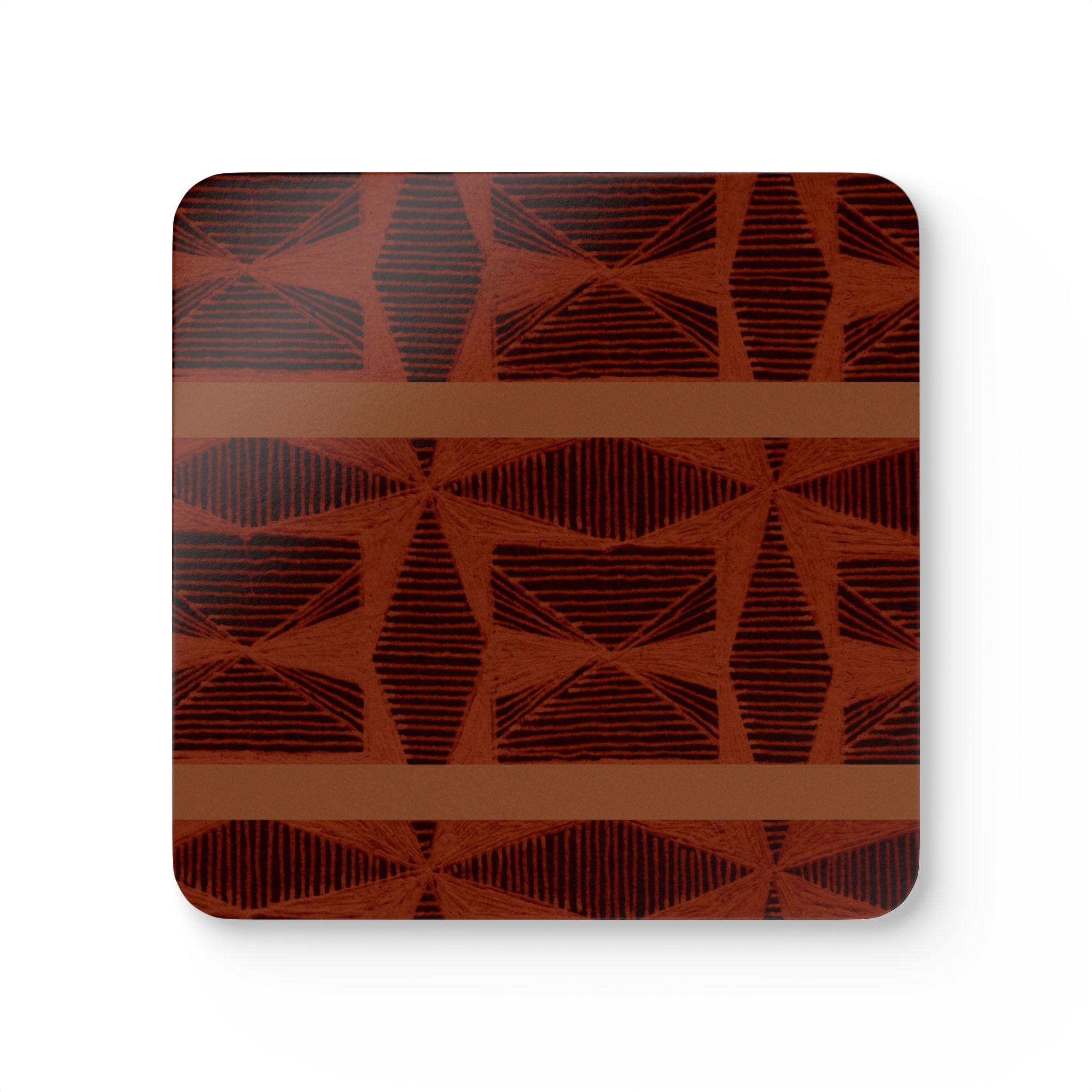 Geometric Corkwood Coaster Set — Rustic Brown Tribal Pattern (4-Pack)