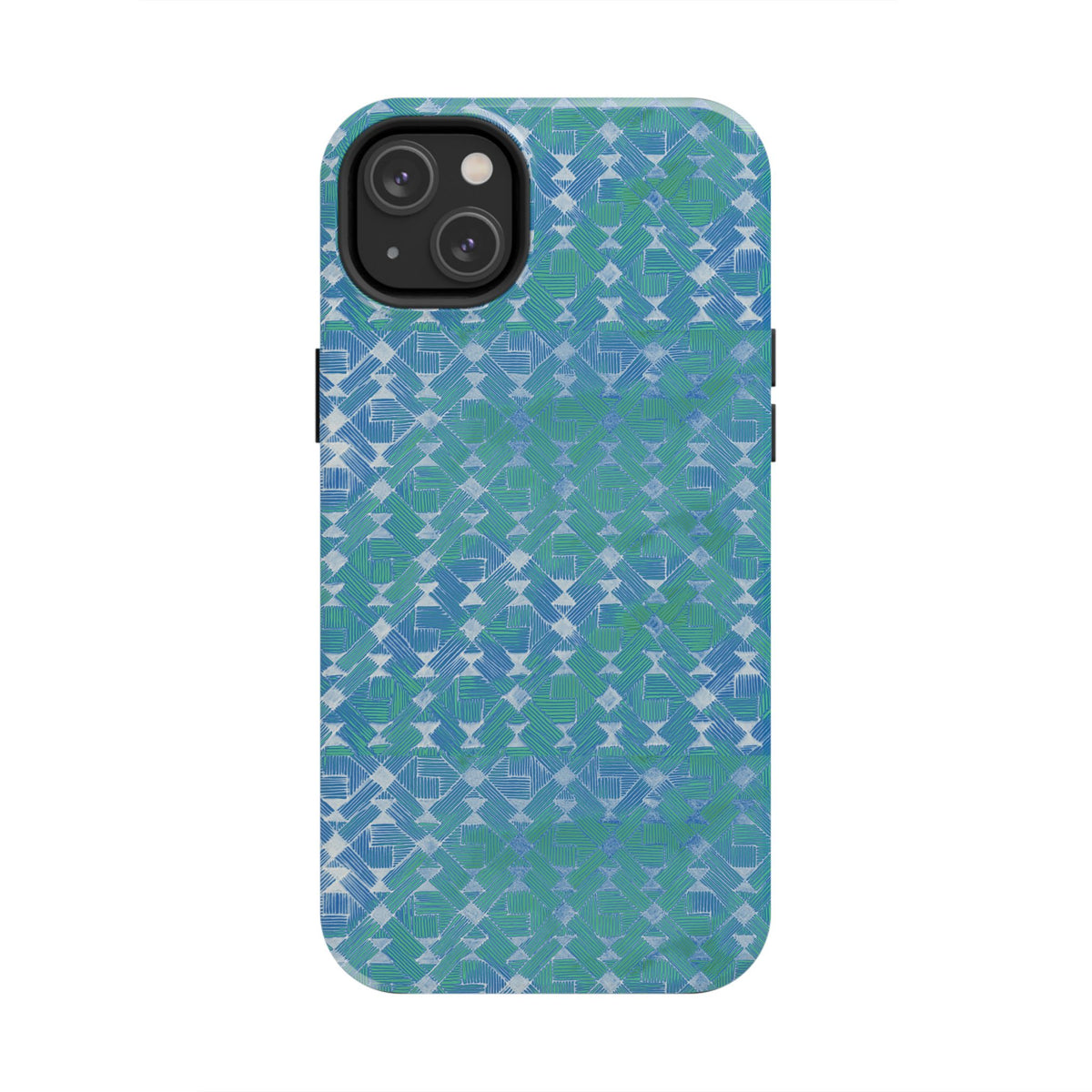 Tough Phone Case — Blue-Green Geometric Watercolor Pattern, shockproof iphone 17 pro case rear protection view