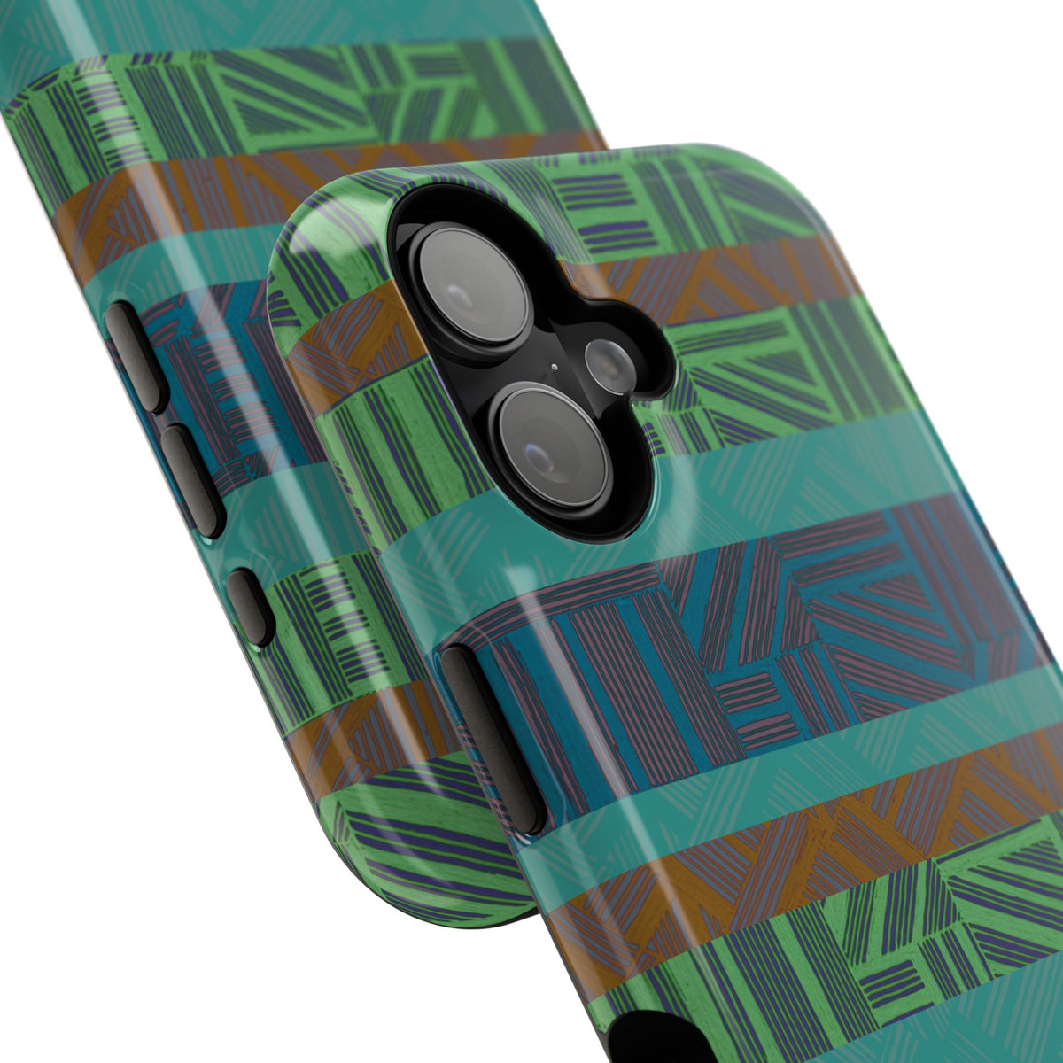 Geometric Green Wireless Charging iPhone 16 Pro Max Case - Impact-Resistant Dual-Layer