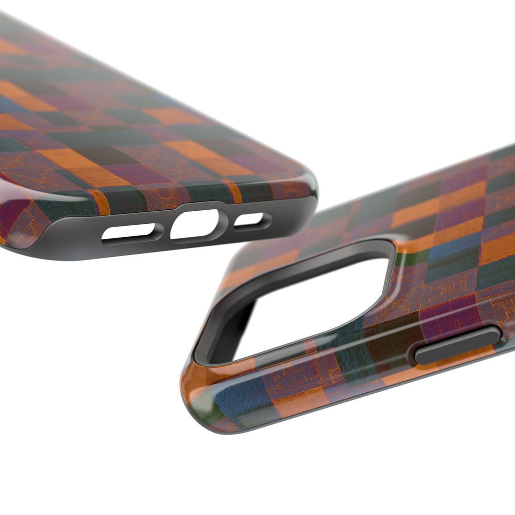 Impact-Resistant Phone Case — Retro Checkerboard Pattern, Fractyl wireless charging iphone 18 pro case shown in a close product view with accessible side buttons.
