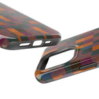 Impact-Resistant Phone Case — Retro Checkerboard Pattern, Fractyl wireless charging iphone 18 pro case shown in a close product view with accessible side buttons.