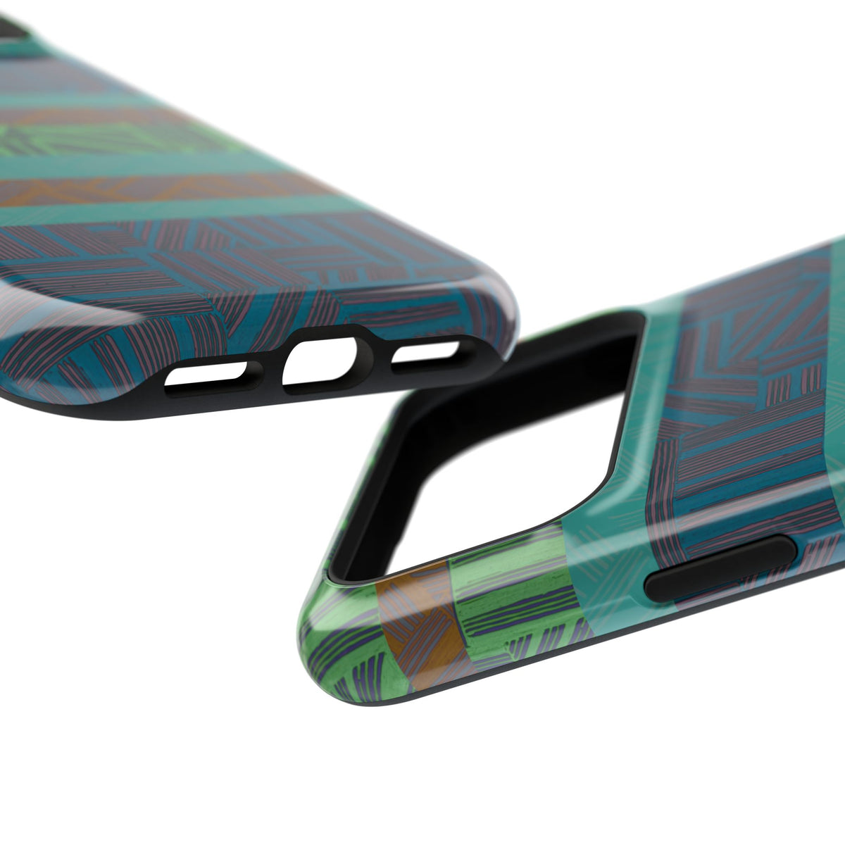 Geometric Green Wireless Charging iPhone 16 Pro Max Case - Impact-Resistant Dual-Layer