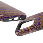 Phone Case — Geometric Tribal Pattern Magnetic Impact-Resistant Case, Fractyl impact resistant iphone 16 pro case shown with its printed cover, inner protective layer, and phone separated.