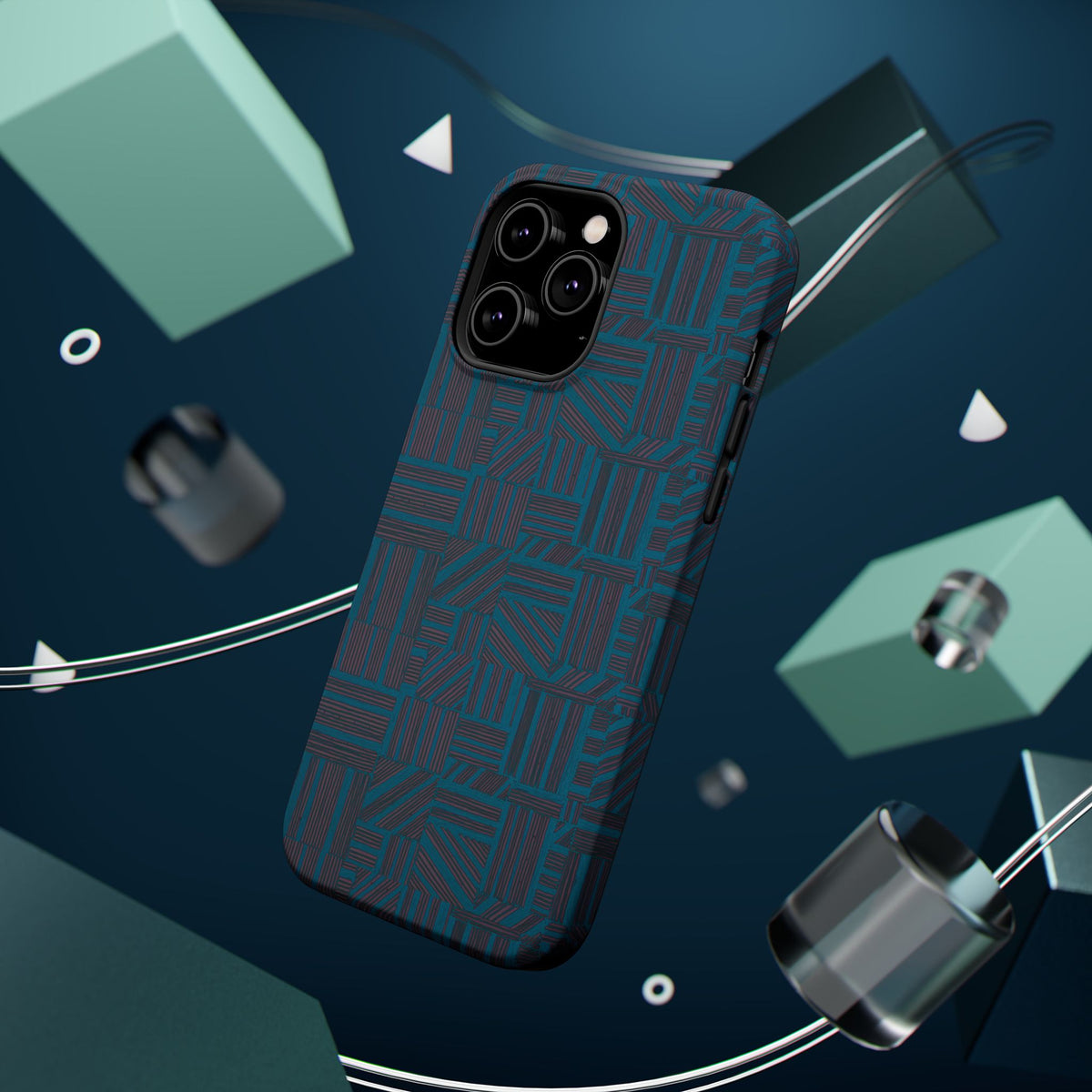 Impact Resistant Phone Case-20% OFF Entire Order, And Free Shipping, Teal Geometric MagSafe case styled in a modern geometric product scene; impact resistant iphone 17 case-20% OFF Entire Order, and Free Shipping.