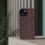 MagSafe Impact Resistant Phone Case - Geometric Brown Pattern, Dual-Layer Protection, bottom port openings and protective bumper; impact resistant iphone 17 pro max case