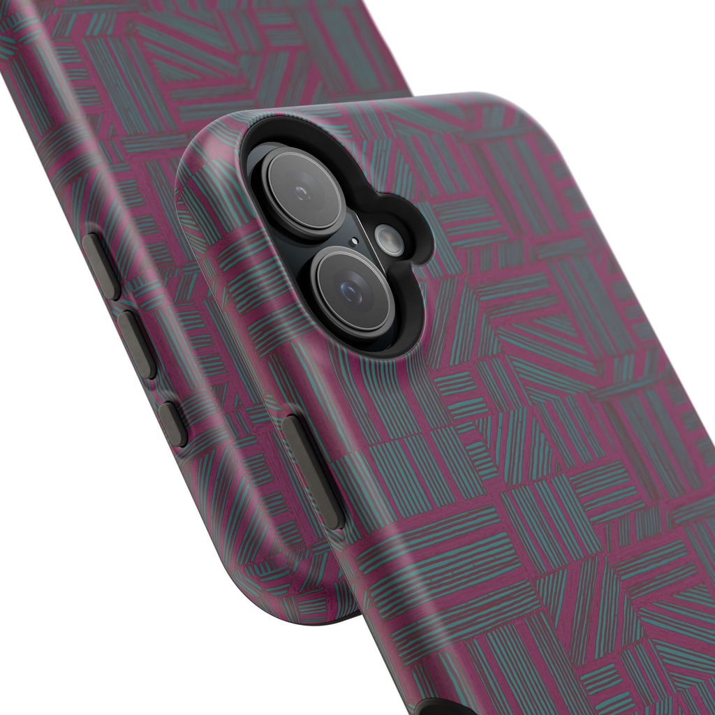 Slim Protective iPhone 16 ProMax Case With MagSafe, Dual-Layer Plum Geometric Design