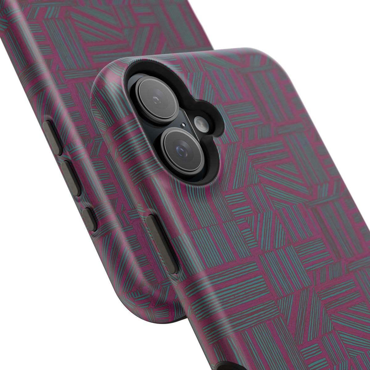 Slim Protective iPhone 16 ProMax Case With MagSafe, Dual-Layer Plum Geometric Design