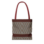 Geometric Retro Stripe Tote Bag – Vintage Brown Patterned AOP Tote with burgundy handles, large everyday cotton tote for a vintage-inspired look