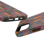 Impact-Resistant Phone Case — Retro Checkerboard Pattern, Fractyl wireless charging iphone 18 pro case highlighting open speaker and charging port cutouts.
