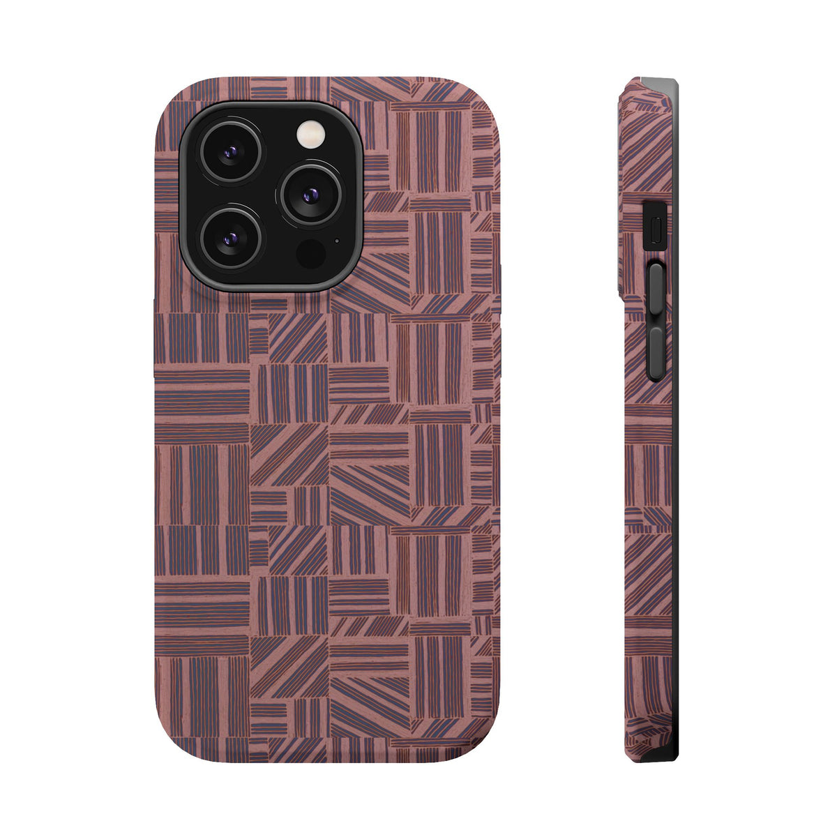 MagSafe Impact Resistant Phone Case - Geometric Brown Pattern, Dual-Layer Protection, protective phone cover view; impact resistant iphone 17 pro max case