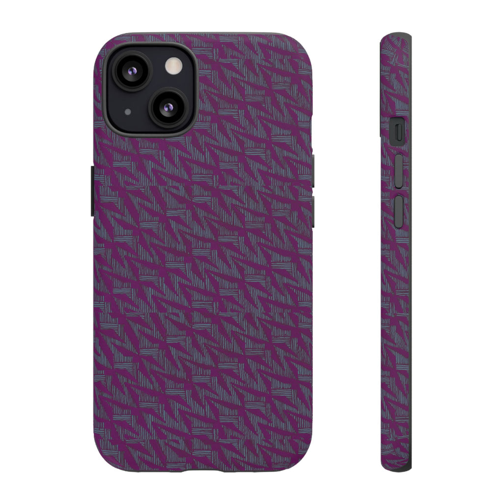Purple Geometric Tough Phone Case — Protective Slim Phone Cover, dark purple patterned protective case, shockproof iphone 17 pro cover