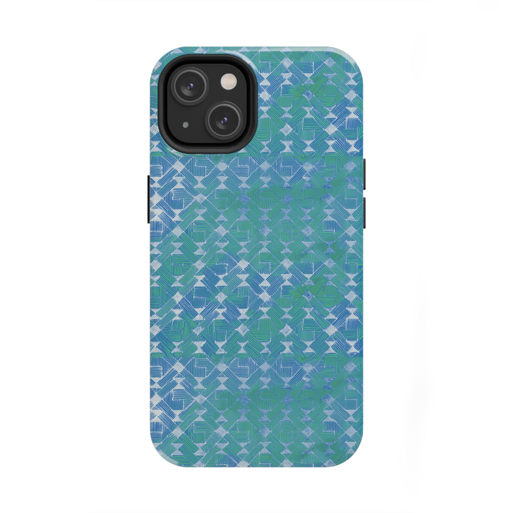 Tough Phone Case — Blue-Green Geometric Watercolor Pattern, shockproof iphone 17 pro case camera opening detail