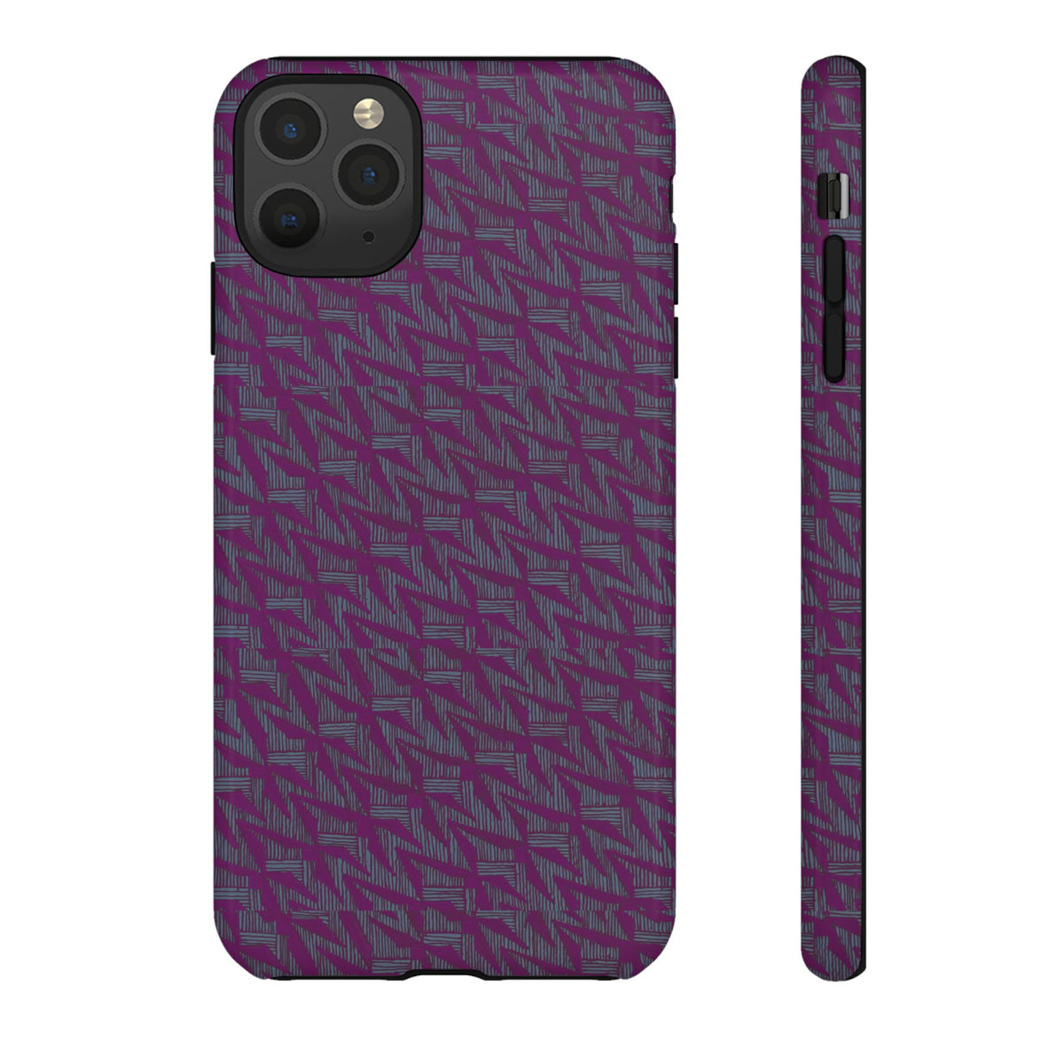 Purple Geometric Tough Phone Case — Protective Slim Phone Cover, rear view with geometric houndstooth-inspired pattern, shockproof iphone 17 pro cover