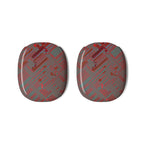 Detailed image of two protective shells for AirPods Max in a striking Red Geometric Plaid pattern, designed by Printify to enhance your headphones with both style and protection.
