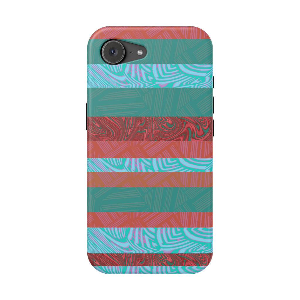 Striped Teal & Coral Magnetic Impact Phone Case back shell with camera protection, Fractyl magsafe compatible iphone 18 pro max case
