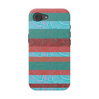 Striped Teal & Coral Magnetic Impact Phone Case back shell with camera protection, Fractyl magsafe compatible iphone 18 pro max case