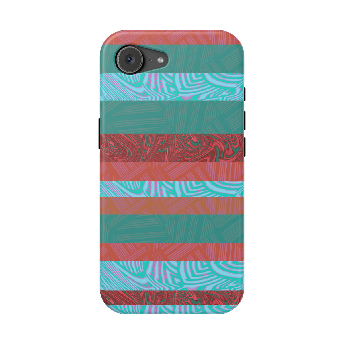 Striped Teal & Coral Magnetic Impact Phone Case back shell with camera protection, Fractyl magsafe compatible iphone 18 pro max case