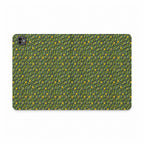 Green Botanical Pattern Tablet Folio Case, a vegan leather tablet case with repeating moss-green botanical print and dual camera cutout
