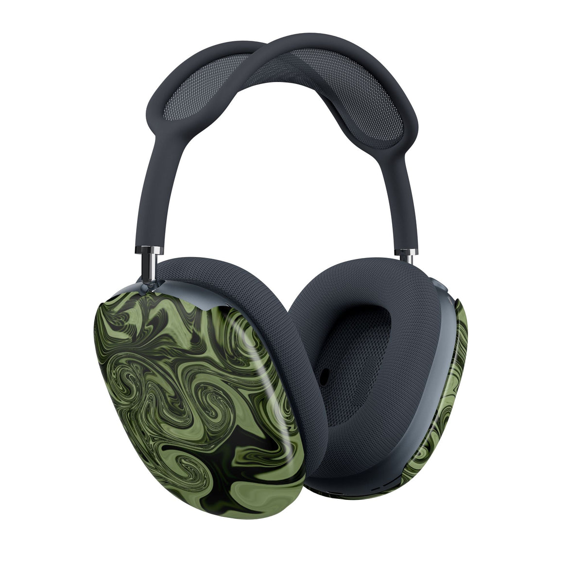 Artful AirPods Max Case — Olive Green Marble Swirl, Lightweight & Scratch-Resistant Design shown on Apple AirPods Max headphones, featuring a stylish protective shell. Apple airpods max 2ccase with vivid, durable marble artwork.