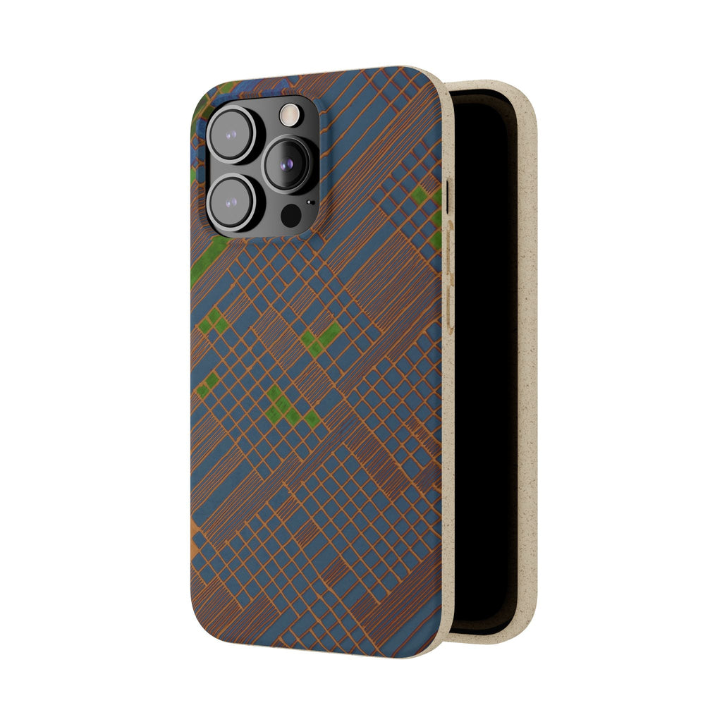 Biodegradable Phone Case — Earthy Geometric Plaid Eco-Friendly Cover, eco friendly phone case product image