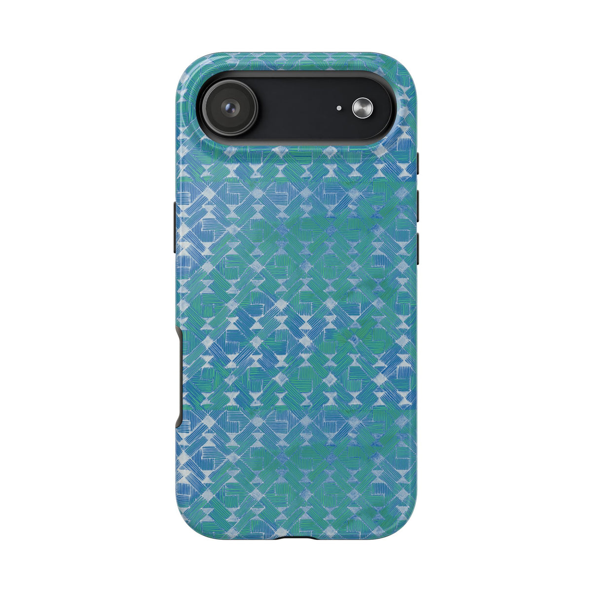 Tough Phone Case — Blue-Green Geometric Watercolor Pattern, shockproof iphone 17 pro case camera lens opening