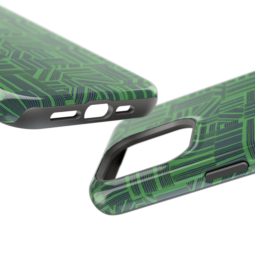Green Dual Layer iPhone 17 Pro Phone Case, Geometric MagSafe 2-Layer Impact Protection