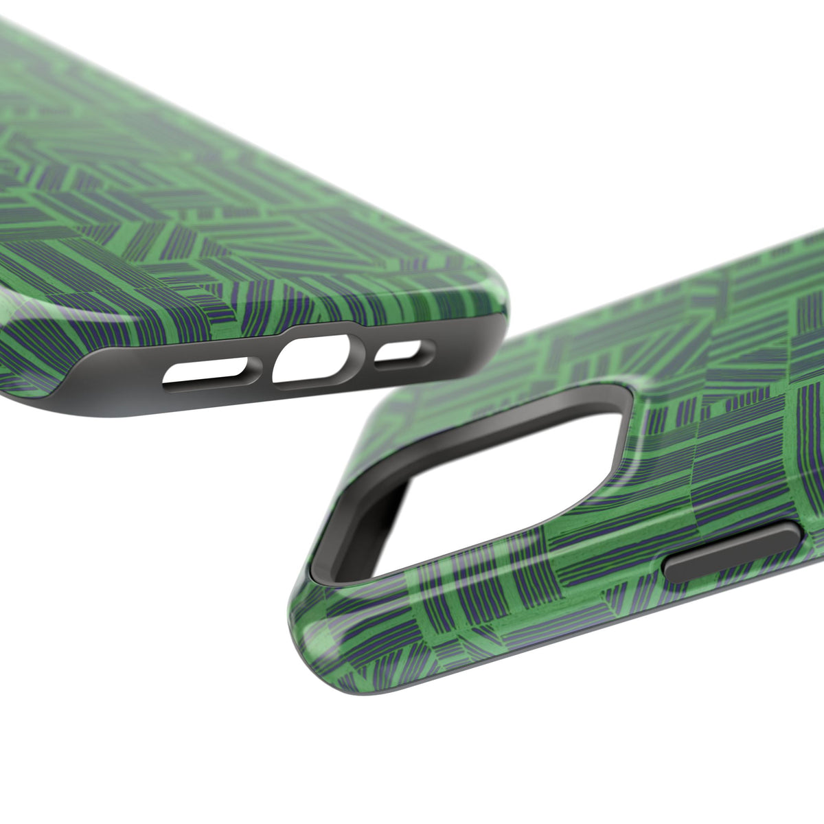 Green Dual Layer iPhone 17 Pro Phone Case, Geometric MagSafe 2-Layer Impact Protection