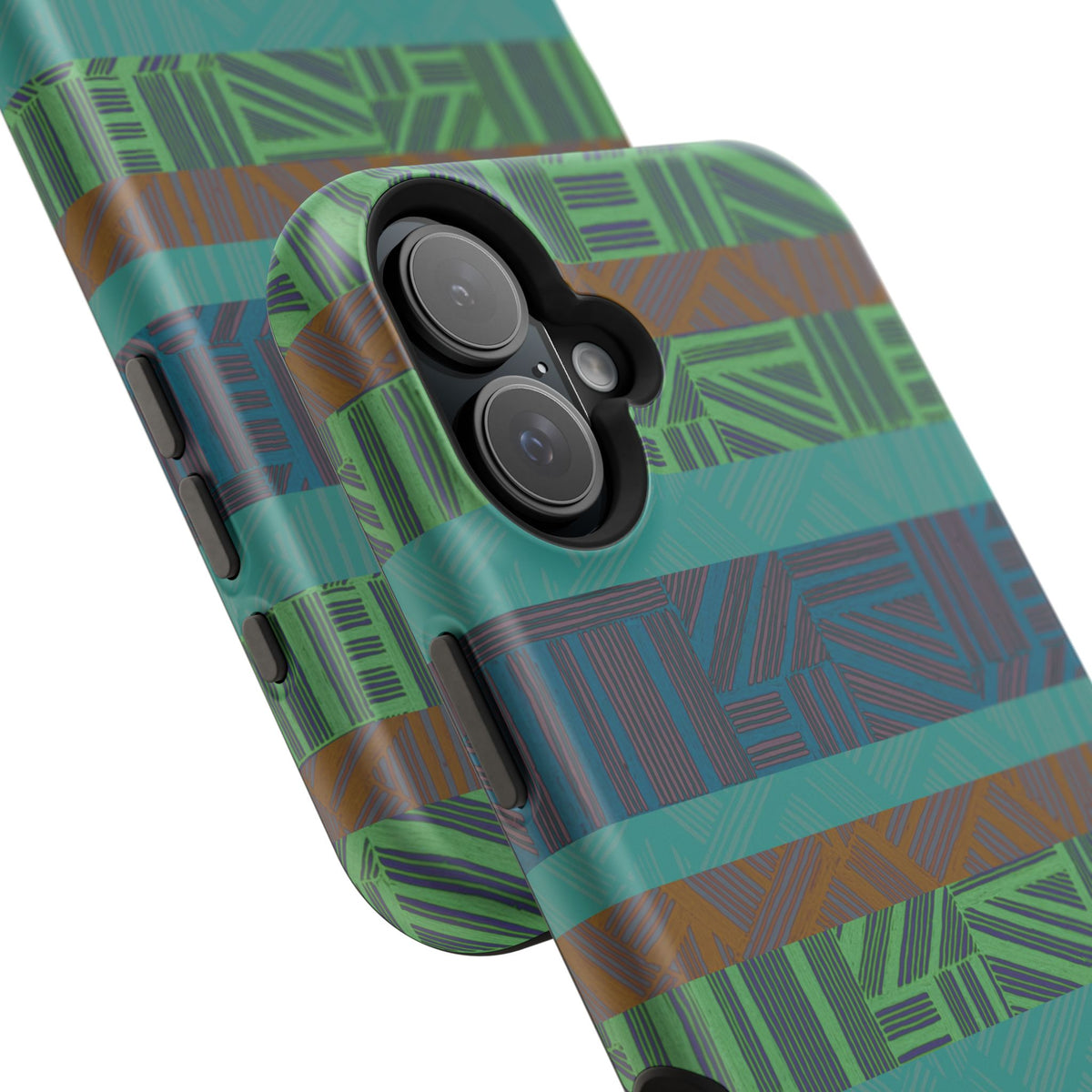 Geometric Green Wireless Charging iPhone 16 Pro Max Case - Impact-Resistant Dual-Layer