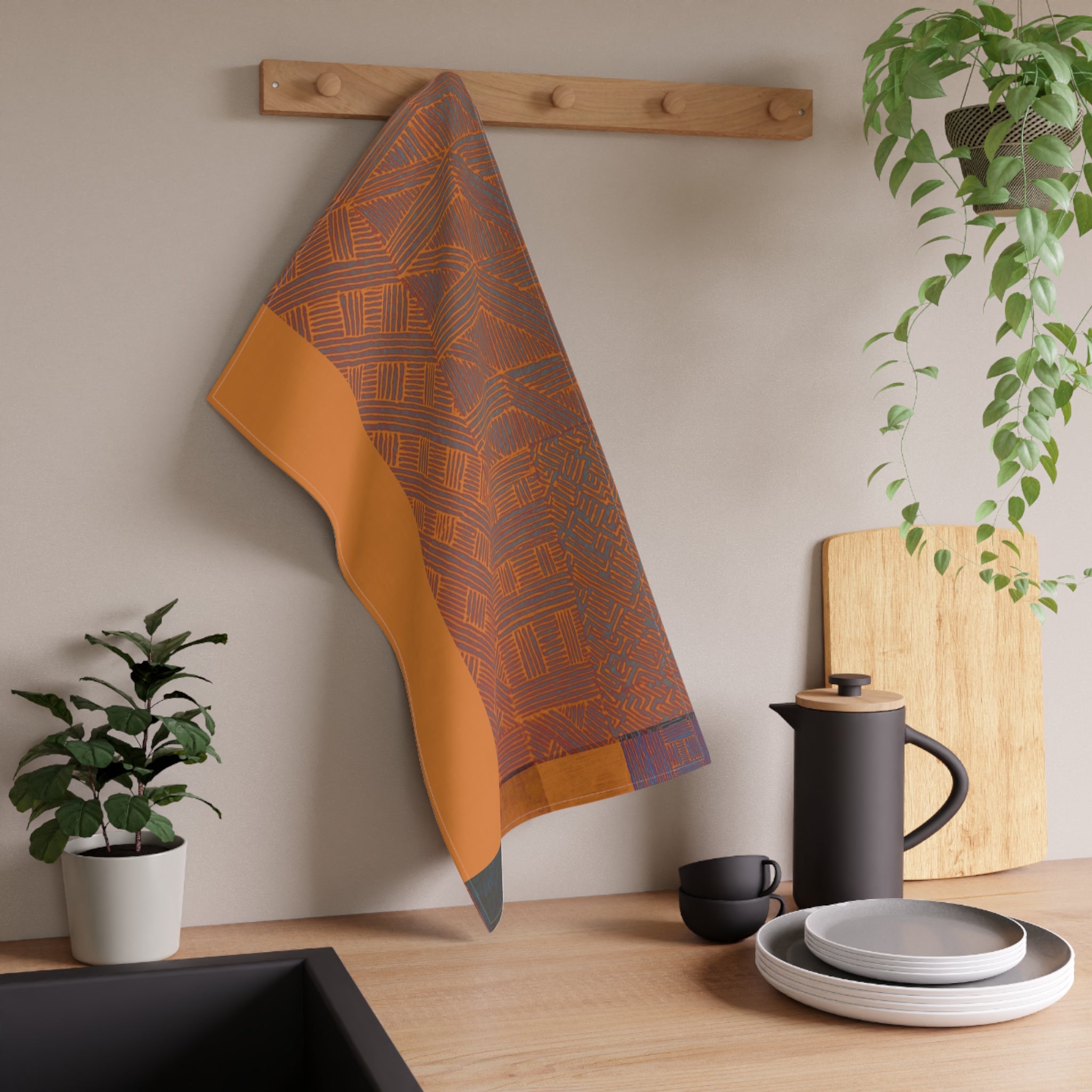 Autumn Orange Geometric Cotton Kitchen Towels - Soft, Lightweight 18"x30" Hand Towel
