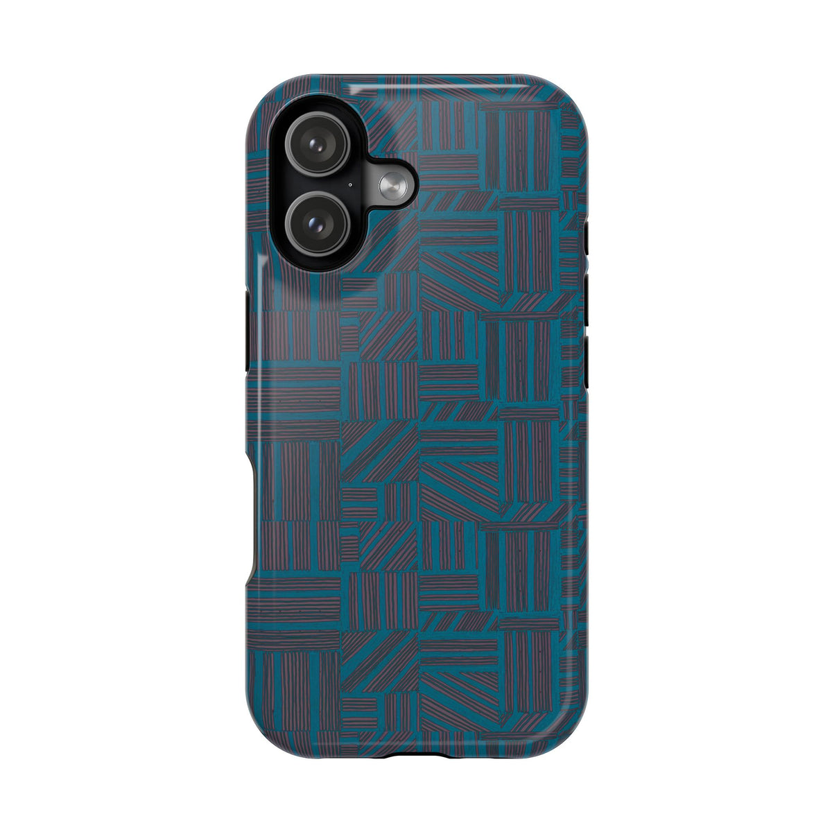 Impact Resistant Phone Case-20% OFF Entire Order, And Free Shipping, Teal Geometric MagSafe protective case close rear view; impact resistant iphone 17 case-20% OFF Entire Order, and Free Shipping.