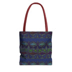 Geometric Indigo Printed Canvas Market Tote With Reinforced Handles And Boxed Corners, large cotton tote with burgundy handles