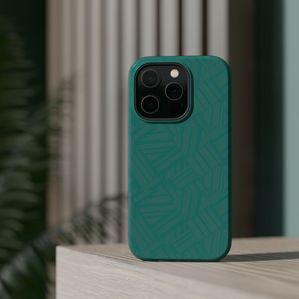 Magnetic Impact-Resistant Phone Case — Teal Geometric Protective Cover, magnetic iphone 18 pro case angled product display