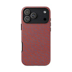 Red Pebble Texture Tough Phone Case — Rugged Shockproof iPhone Cover, wireless charging iphone 17 promax case shown from the back with triple-camera cutout