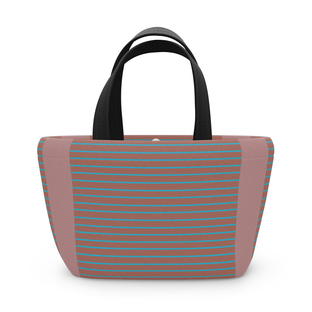 Striped Retro Lunch Bag – Teal & Terracotta Compact Insulated Tote