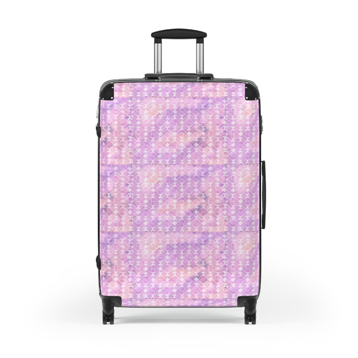 Pink Pastel Pattern Suitcase — Floral Grid Carry-On Luggage