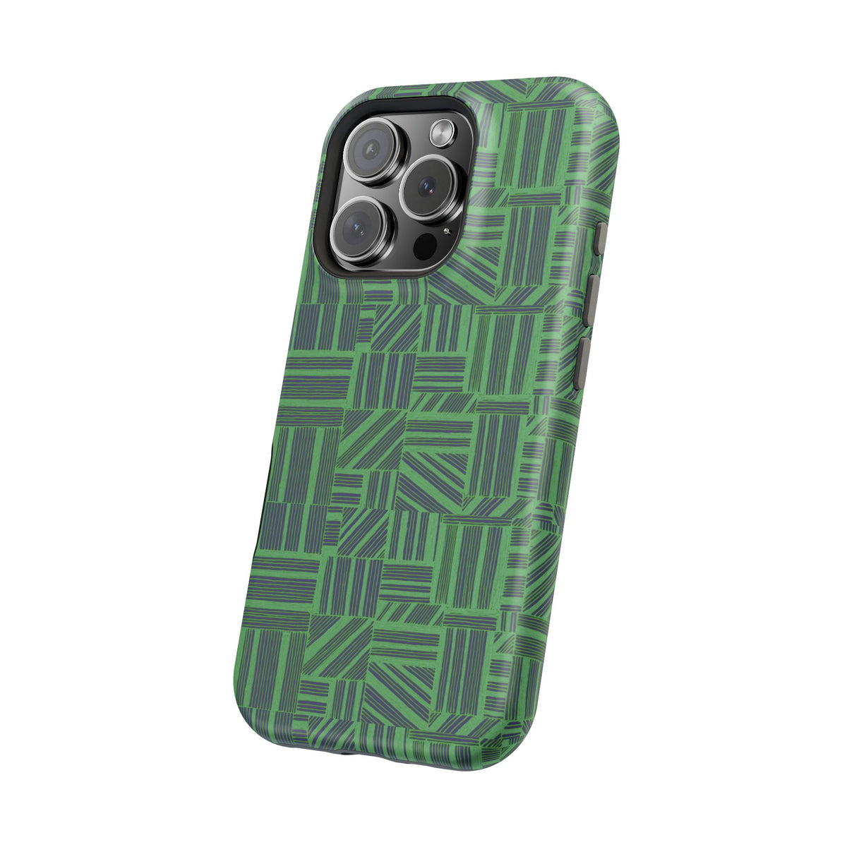 Green Dual Layer iPhone 17 Pro Phone Case, Geometric MagSafe 2-Layer Impact Protection