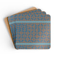 Geometric Blue & Copper Coaster Set (4) — Modern Pattern Cork Back Coasters