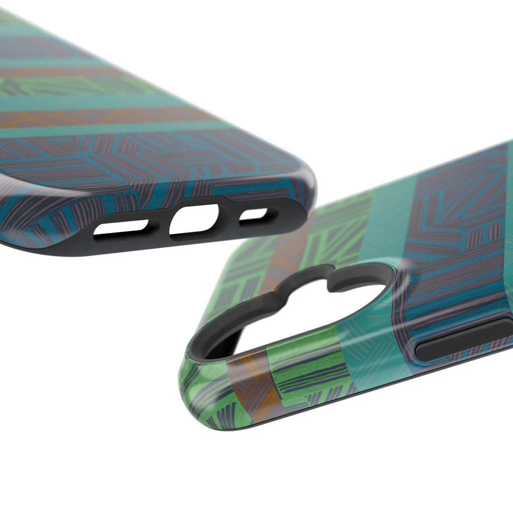 Geometric Green Wireless Charging iPhone 16 Pro Max Case - Impact-Resistant Dual-Layer