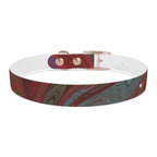 Highlighting the sleek black buckle of the Marbled Swirl Dog Collar — Red & Teal Abstract Pet Collar, designed for comfort and as a hypoallergenic dog collar.