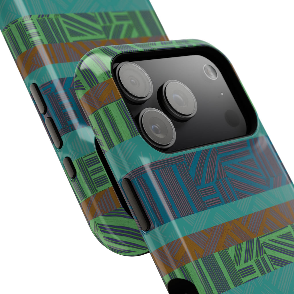 Geometric Green Wireless Charging iPhone 16 Pro Max Case - Impact-Resistant Dual-Layer