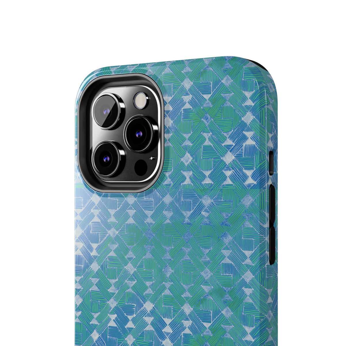 Tough Phone Case — Blue-Green Geometric Watercolor Pattern, shockproof iphone 17 pro case side button protection