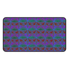Geometric Neon Wave Desk Mat — Retro Purple & Teal Gamer Desk Pad gaming desk mat displayed in a wide rectangular size with purple and teal geometric design.